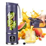 Tragbarer Mixer Smoothie Maker, Mini Mixer to go 450 ml, Wiederaufladbar, Becher mit LED Display, 12 Klingen, Portable Blender für Milchshake, Saft, Smoothie (2 – Violett)