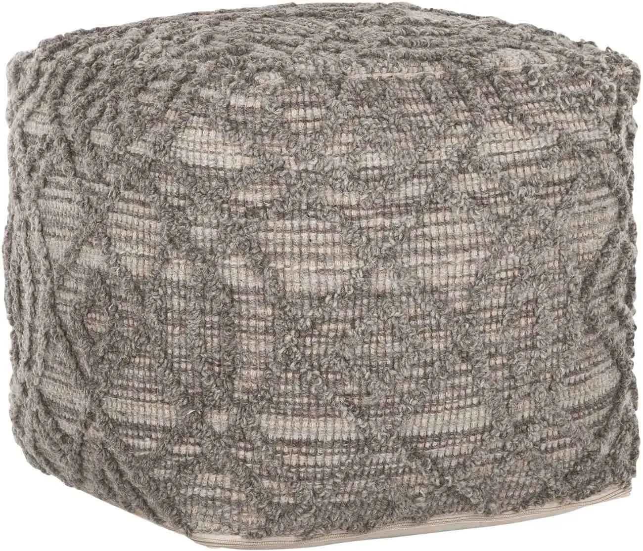 Pouf Angel aus Wolle, modern gepolstert, quadratisch, grau, komfortabel und pflegeleicht