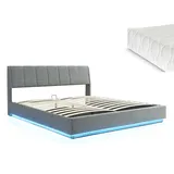 [en.casa] LED Polsterbett Tröstiar mit Matratze 180x200cm Anthrazit