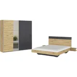 Rauch Schlafzimmer-Set "Monza", grau (eiche artisan, graumetallic), Bett 160x200cm + ohne Matratze, B/H: 160cm x 200cm, Bett 160x200cm, Holzwerkstoff, Schlafzimmermöbel-Sets, mit Schwebetürenschrank Breite 218 cm, Bettanlage in 2 Breiten
