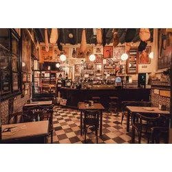 Fototapete PAPERMOON "Vintage Style Restaurant", bunt, B:2,50m L:1,86m, Vlies, Tapeten