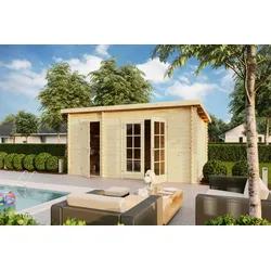 Gartenhaus Belmont 2 – Blockbohlenhaus, 34 mm Wandstärke, mit Fußboden, 2 Räume (425×280 cm oder 445×300 cm)
