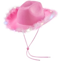 Leuchtende Cowboyhüte für Frauen Flauschige Federkrempe LED Cowgirl Hut für Junggesellinnenabschied, Kostümparty, Spielen Dress Up (Rosa)