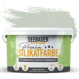 SEEBAUER diy Silikatfarbe Hellgrün 5L für Innen (No. 769 Ocean Grass) Atmungsaktive Mineralfarbe für Allergiker - Abwaschbare Wandfarbe - Grüntöne hohe Deckkraft