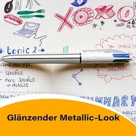 BIC 4-Farben-Kugelschreiber 4 Colours Shine metallic-silber, Schreibfarbe: blau, schwarz, rot, grün, 1 St.