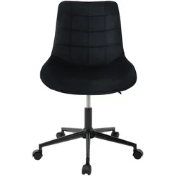 Bürostuhl, Schwarz, Sitzfläche aus Samt, Metallgestell, Polsterstuhl mit Rückenlehne, höhenverstellbar, 360° Drehstuhl mit 5 Rollen