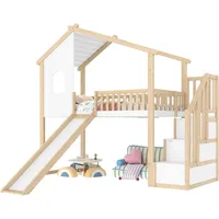 OKWISH Kinderbett Hochbett (mit Rutsche, Stauraumleiter & Fenster, Sicheres Schlafumfeld, Märchenhafte Atmosphäre, 90x200 cm), Inklusive Matratze weiß