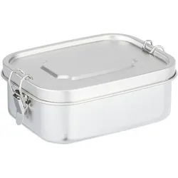 Relaxdays Brotdose Edelstahl, auslaufsicher, luftdicht, Lunchbox für Erwachsene & Kinder, 1 l, Bügelverschluss, silber
