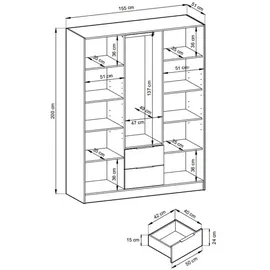 Möbel Kraft Drehtürenschrank Nelly 155 x 200 x 0 cm grau