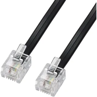 ecabo 10086 3m Modularkabel Telefonkabel – 2x RJ11 Stecker – Anschlusskabel – Westernstecker – 4adrig / 6P4C / 1:1 – Flachkabel für Telefon ISDN AB FAX Modem – schwarz