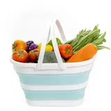 SAMMART 17L Faltbarer Korb mit Griff – Tragbarer Outdoor-Picknickkorb/Krater – Faltbare Einkaufstasche – Platzsparender Aufbewahrungsbehälter (Weiß/Seegrün, 1)