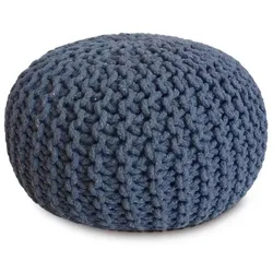 Amagohome Strickhocker XXL Pouf Ø55 H37cm Bodenkissen Sitzpouf Baumwolle nachhaltig : jeansblau