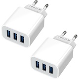 Sundix Ladegerät Mehrfach 15W Stecker 2 Stücke 3-Port 3A Ladeadapter Netzteil für iPhone 14/13/12/11/ X/8 und Weitere USB-Anschluss Geräte