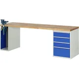 PROREGAL Werkbank Serie 7000 - Modell 7510 | HxBxT 89x250x70cm | 4x Schublade + 1x Schrank inkl. SchPROREGALbstock | Schubladenmaße 3x150 + 1x270mm