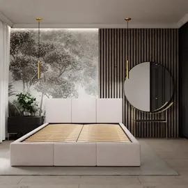 Muralo Polsterbett Stoffbett Bett mit Container Doppelbett Modernes Design Creme