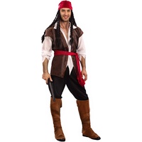 Vegaoo Piraten-Kostüm in Übergrösse Karneval-Kostüm 6-teilig braun-rot-Weiss - XXL