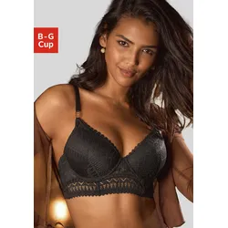 Schalen-BH LASCANA "Nina", Damen, Gr. 85, Cup G, schwarz, Spitze, Obermaterial: 90% Polyamid, 10% Elasthan, modisch, BHs, in leichter Longform aus graphischer Spitze, sexy Dessous