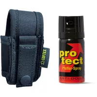 Protect Pfefferspray Breitstrahl/Direktstrahl 40 ml + hochwertiges Coptex Holster 40 ml Etui schwarz Polyester für Gürtel und Molle System (Breitstrahl 40ml + Holster)