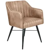 Massivmoebel24 Esszimmerstuhl Iron Label Stuhl Echtleder beige/braun