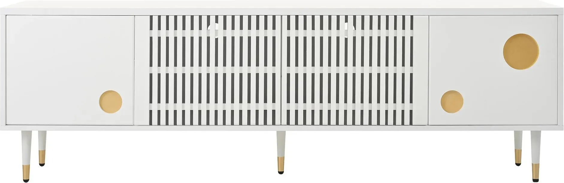 TV-Schrank mit Gitterfront und Goldakzenten, 4 Türen, 170x36x54 cm, Weiß