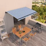 IKAYAA Alu Gelenkarmmarkise 450 x 350 cm Markise Gelenkmarkise Terrassenmarkise Klemmmarkise Sonnenmarkise Balkonmarkise wasserabweisend Polyester, Blau und weiß