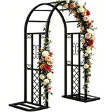 Rosenbogen Metall 220x230cm, Stabil Verzinkter Stahl Rankbogen, Rostfrei Wetterfest mit Erdankern, abnehmbarem Sockel, Schwarz Gartenbogen für Kletterpflanzen, Hochzeit, Garten Dekoration