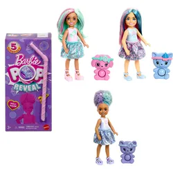 Barbie Chelsea Pop Reveal Treat-Serie, Puppe mit 5 Überraschungen, mit Duft und Haustier (Stile können abweichen)