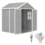 Outsunny Gerätehaus 2,4m2, Wasserdicht Gartenhaus mit Boden Pultdach, 182x151x219/181 cm, Geräteschuppen mit Abschließbar Tür, Fenster, Fahrradgarage aus