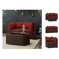 vidaXL 3-tlg. Garten-Lounge-Set mit Kissen Braun Poly Rattan