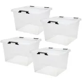 Dynamic24 4x Aufbewahrungsbox 26L Deckel Kunststoffbox Stapelbox Lager Regal Transparent