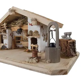 krippenursel Wundervolle Weihnachtskrippe Kainsbach inkl. 12-tlg. Krippenfiguren Set K 650-9, Maße: ca. 58 x 25 x 25 cm - Braun
