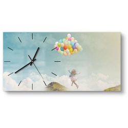DEQORI Wanduhr ‚Mädchen an Luftballons‘ (Glas Glasuhr modern Wand Uhr Design Küchenuhr) grün 60 cm x 30 cm