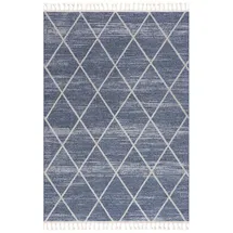 Carpet City Teppich Scandi-Look Wohnzimmer Blau, Textil, Rauten, Rechteckig, 120x170 cm - Ethno Raute-Optik - Boho-Teppiche Kurzflor Modern - Fransenteppich Tricolor Soft&Weich - Flachflor Schlafzimmer