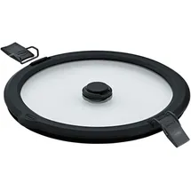 Rösle Vakuumdeckel FLEXX 2GO 1,4 L rund mit Clips, Sicherheitsglas mit Silikonrand und Vakuumventil, aromadicht, transparent/schwarz