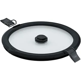Rösle Vakuumdeckel FLEXX 2GO 1,4 L rund mit Clips, Sicherheitsglas mit Silikonrand und Vakuumventil, aromadicht, transparent/schwarz