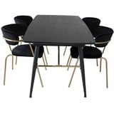 Ebuy24 Gold Essgruppe Esstisch Ausziehbarer Tisch Länge cm 180 / 220 schwarz und 4 Arrow Esszimmerstühle Velour schwarz.