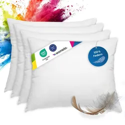 wometo 4er Set Federkissen 100% Federn 40x50 - 450g OEKO-TEX Kissen Füllkissen Bezug Baumwolle weiß / Innenkissen / Kissenfüllung / kleine Kopfkissen / Sofak