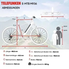 Telefunken E-Mountainbike Fully Aufsteiger M936 27,5 Zoll 8-Gang Pedelec Mountainbike E-MTB Elektrofahrrad grau