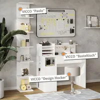 Vicco Schreibtisch, Weiß, 3 Teile, mit Bücherregal und Hocker