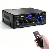 HiFi Verstärker mit Bluetooth AK45 | Mini Stereo Empfänger Audio Audioverstärker 2.0 Kanal 40W × 2 | Karaoke Mikrofon | USB SD FM | Bass Höhenregler | Klein Heim Audio Party Verstärker