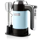 Westinghouse Retro Handmixer, 5 Geschwindigkeitsstufen + Turbofunktion, 2 Rührbesen, 2 Knethaken, LCD-Anzeige, Timer, Sockelboden, 350 Watt, hellblau