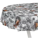 ANRO Tischdecke Kaffee abwaschbar Wachstuch pflegeleicht wasserabweisend (Einzelstück 1-tlg), Schmutzabweisend Genuß Grau Oval 260x140cm Gartentischdecke grau Oval | 140 cm x 260 cm