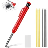 Flintronic Baustellenstift, 3 Stück Tieflochmarker Mit 15 Bleistiftsminen (Rot G