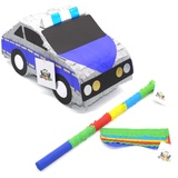 Nislai® Polizei Pinata Set | ideal als Pinata Geburtstag | Auto Pinata | Geschenkidee | Party Dekoration oder Pinataspiel | inkl. Stock u. Maske | u. 43x25x20