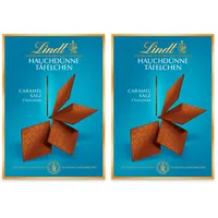 Lindt Schokolade | Hauchdünne Täfelchen Caramel & Salz | 125g | Einzigartig dünne und zartschmelzende Täfelchen mit gesalzenem Karamell | Schokoladen-Geschenk (Packung mit 2)