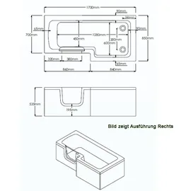 hak Handelsagentur Koch Solarna Badewanne mit Tür 170 x 85 cm (170 x 85/70 cm) rechts