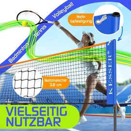 Kesser KESSER® Badmintonnetz, Tennisnetz 300cm 400cm 500 cm Federballnetz 3-Fach-Höhenverstellbar, Set bestehend aus Netz, 3x Feder- | Tennisball, stabilem Eisen-Gestell, Transporttasche, Indoor & Outdoor