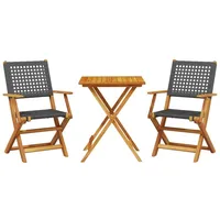 vidaXL 3-tlg. Bistro-Set Schwarz Poly Rattan und Massivholz