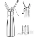 500-ml-sahnespender Aus Aluminium Mit 3 Edelstahl-tüllen Und 1 Reinigungsbürste, Zum Dekorieren Von Geburtstagstorten, Gebäck, Eiscreme Und Desserts