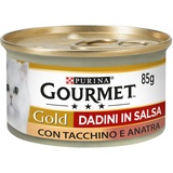 Purina, Gourmet Gold, Nassfutter für Katzen, Truthahn und Ente in Würfeln mit Sauce, 24 Dosen à 85 g